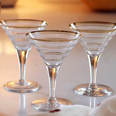 Gold Striped Vintage Martini Glasses, Set of 4