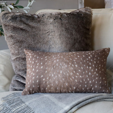 Faux Fawn & Linen Throw with Pillow Insert
