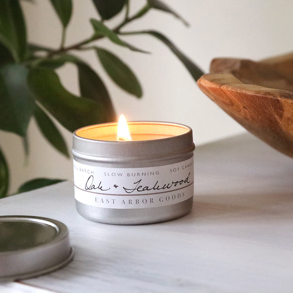Oak & Teakwood Little Tin Candle