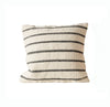 Large cream colored wool woven pillow with thin gray stripes on a white background. 